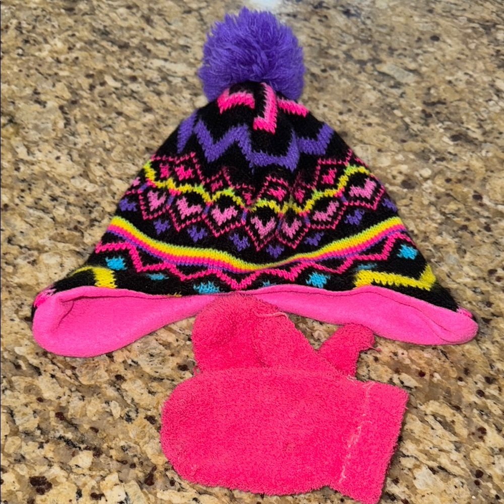Colorful Kids Winter Hat and Mittens Set